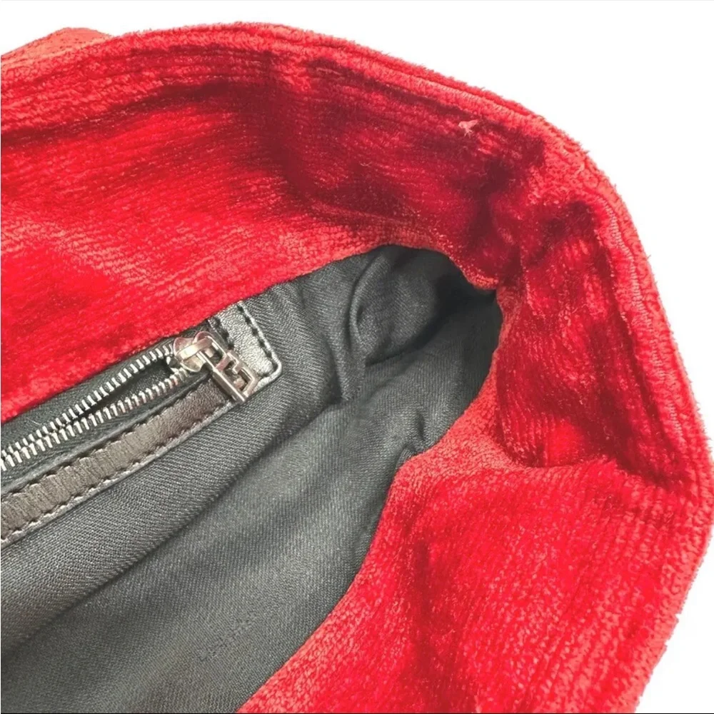FENDI Logo Corduroy Velvet Velour Logo Red & Black Tote Bag - Picture 9 of 11